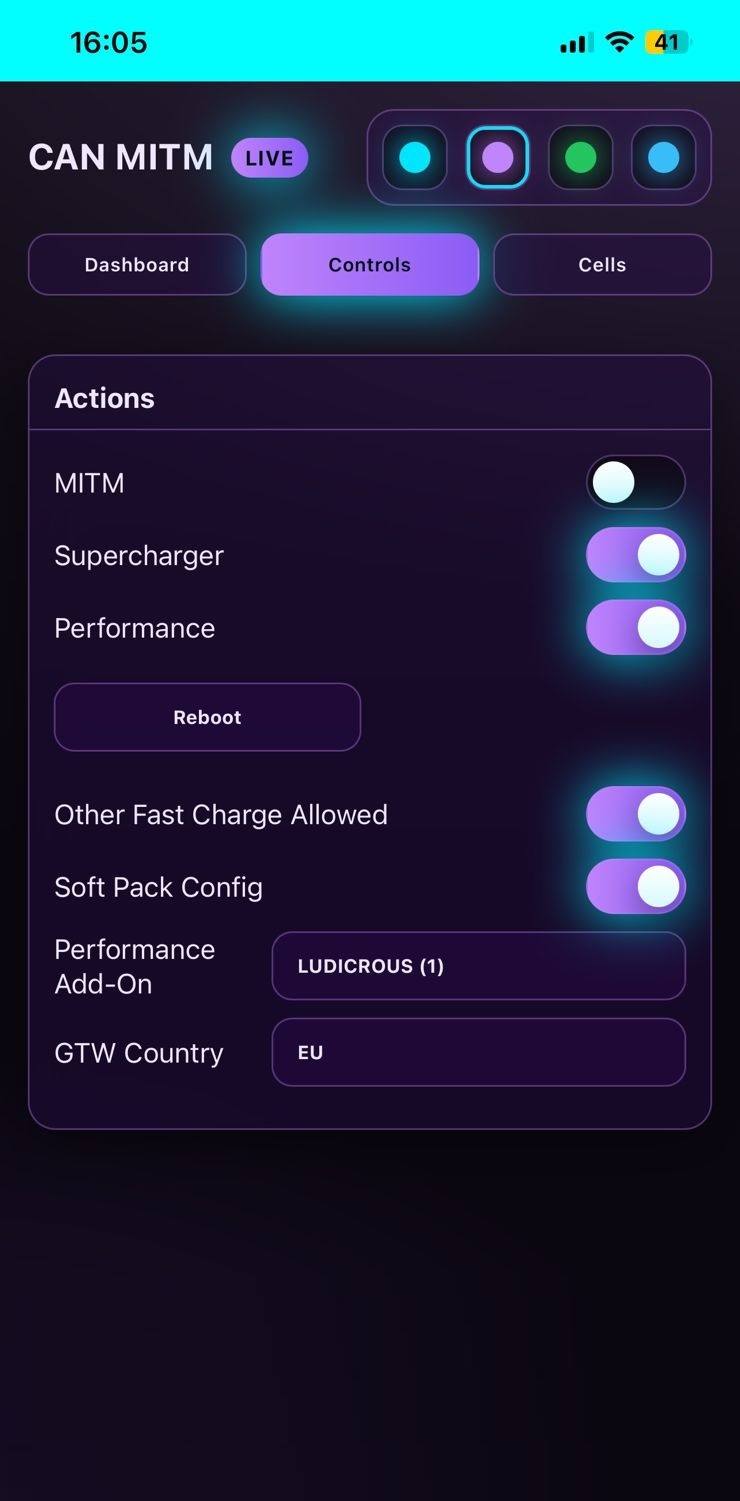 Dashboard with system status and VIN editor